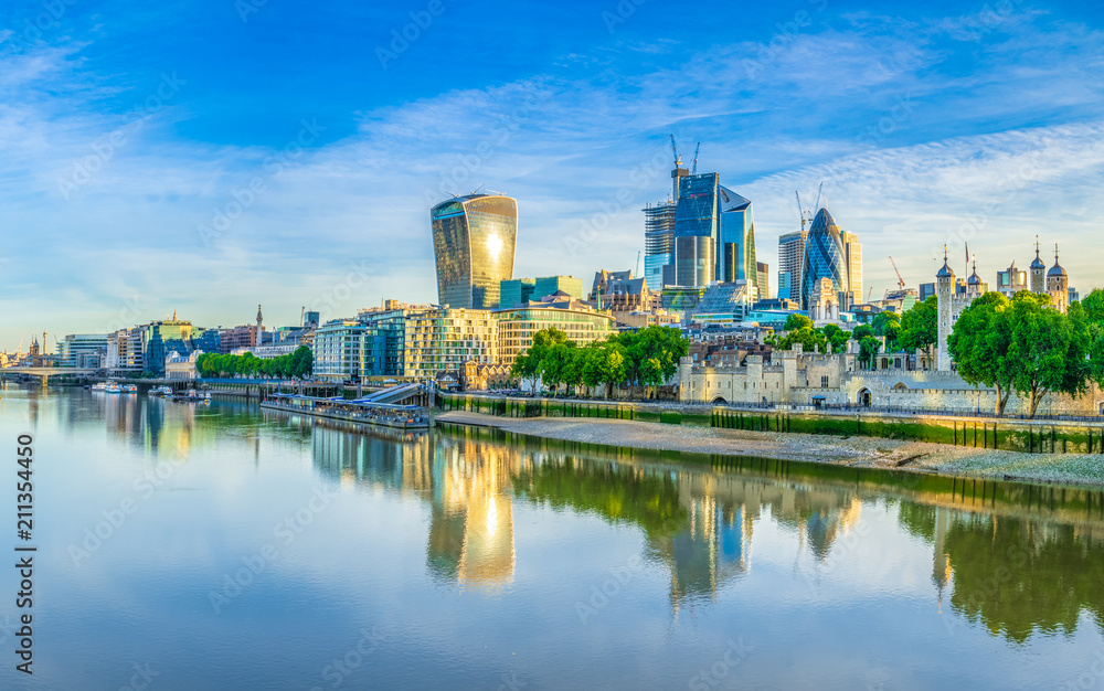 London financial district at sunrise