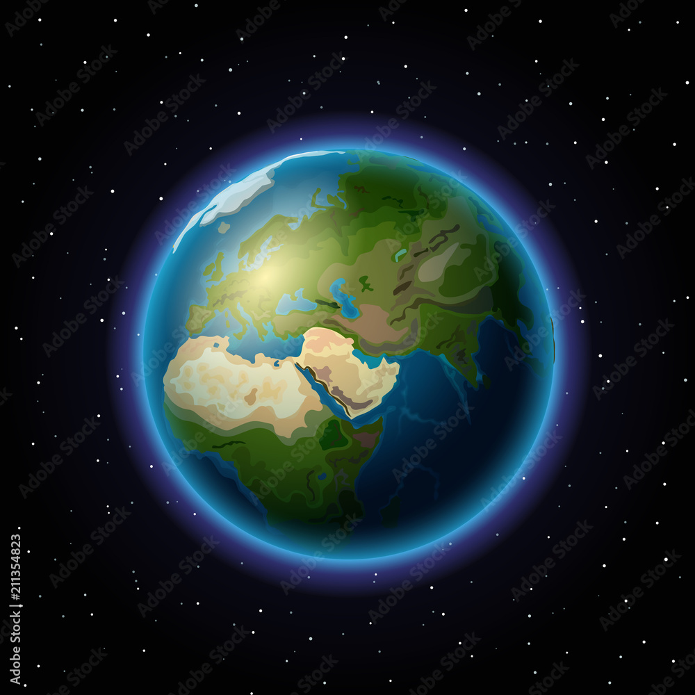 Fototapeta premium The Earth in the space. Layered vector illustration