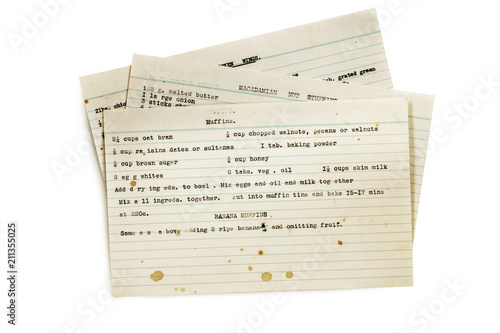 Old Recipes Typed on Index Cards Isolated