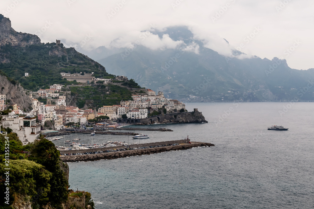 Panoramic view of Amalfi and the Amalfi Coast, Salerno, Campania, Italy