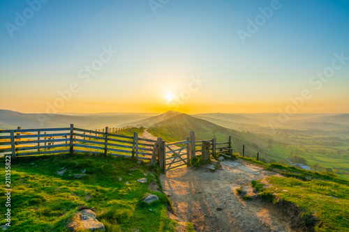 Sunrise of The Great Ridge at Mam Tor hill in Peak District