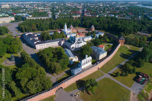 The Kremlin of Veliky Novgorod on a sunny July afternoon (aerial photography). Russia