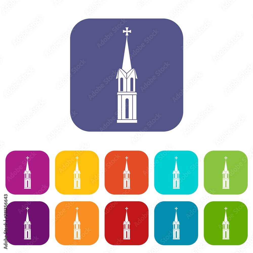 Church icons set vector illustration in flat style in colors red, blue, green, and other Church icons set vector illustration in flat style in colors red, blue, green, and other
