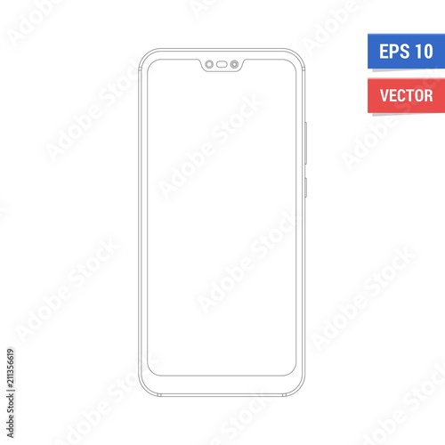 Outline drawing flat mock-up smartphone. Scale image any resolution photo