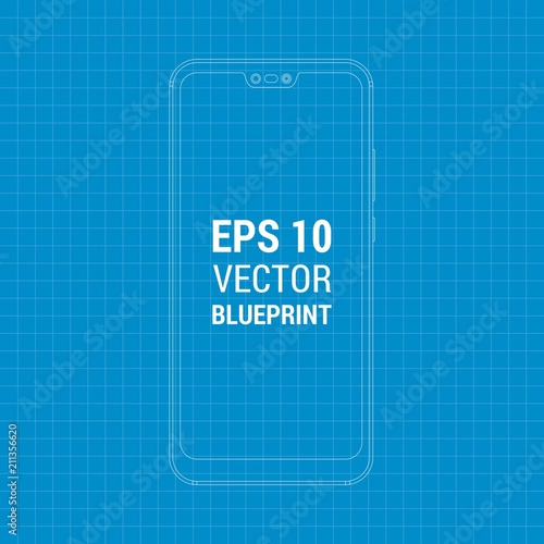 Blueprint outline flat mock-up smartphone. Scale image any resolution. EPS 10 illustration concept photo