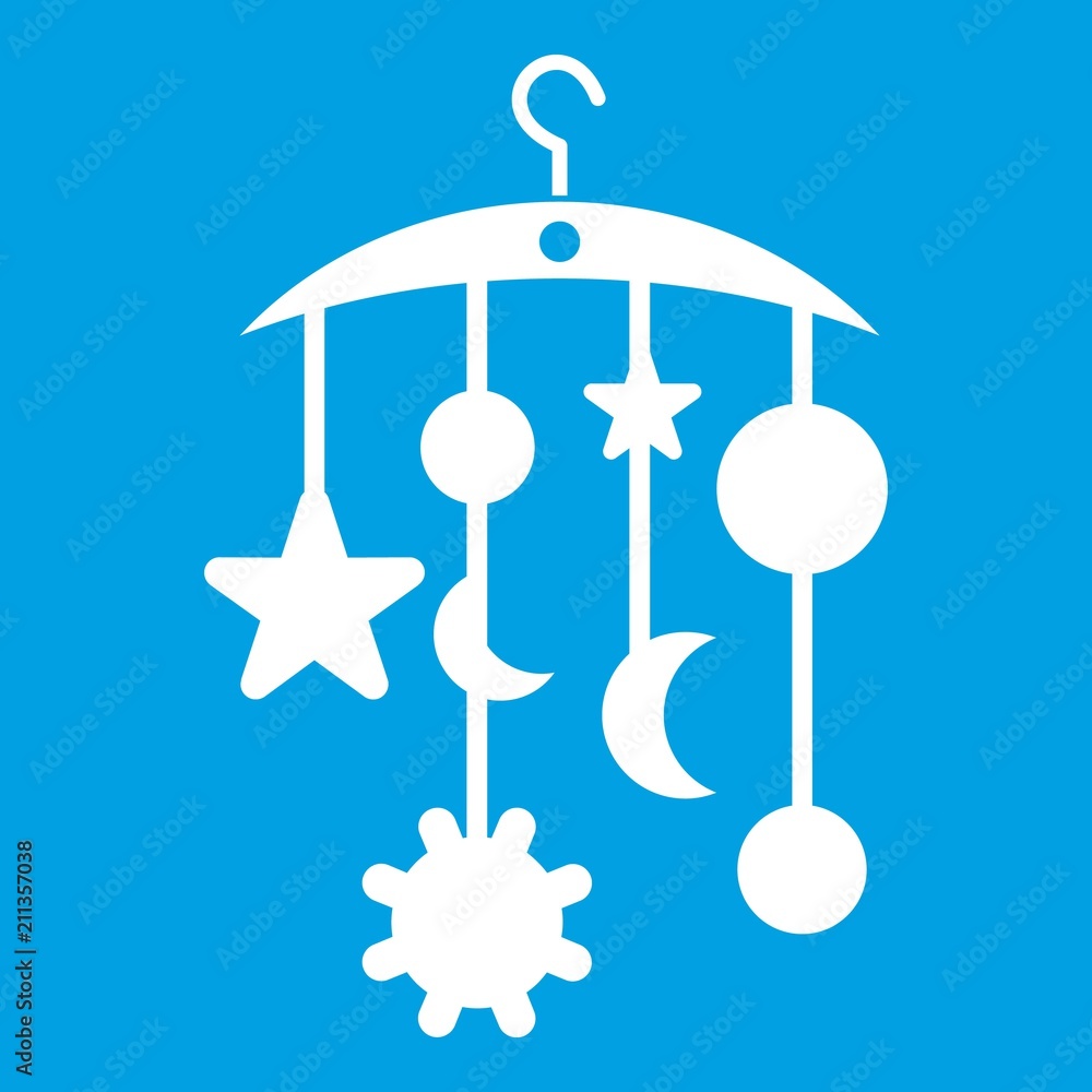 Baby bed carousel icon white isolated on blue background vector illustration Baby bed carousel icon white isolated on blue background vector illustration