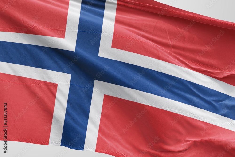 Obraz premium Isolated Norway Flag waving, 3D Realistic Norway Flag Rendered