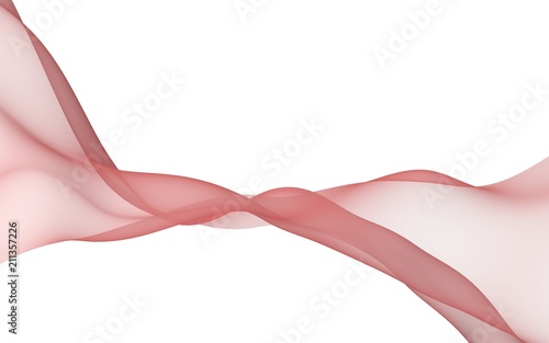 Abstract red wave. Bright red ribbon on white background. Red scarf. Abstract red smoke. Raster air background. 3D illustration