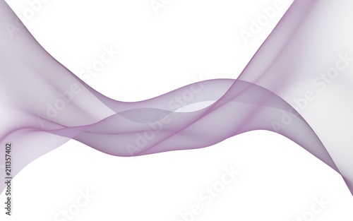 Abstract violet gray wave. Bright violet gray ribbon on white background. Abstract violet gray smoke. Light violet scarf. Raster air background. 3D illustration