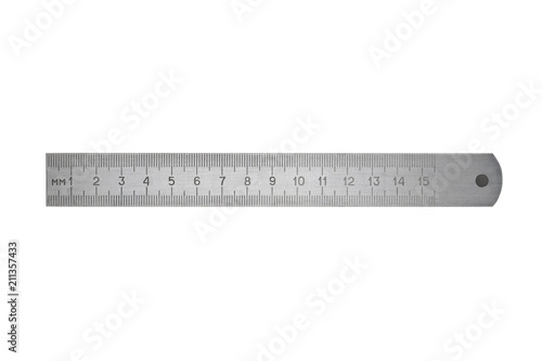 Metal ruler 15 cm isolated on white background