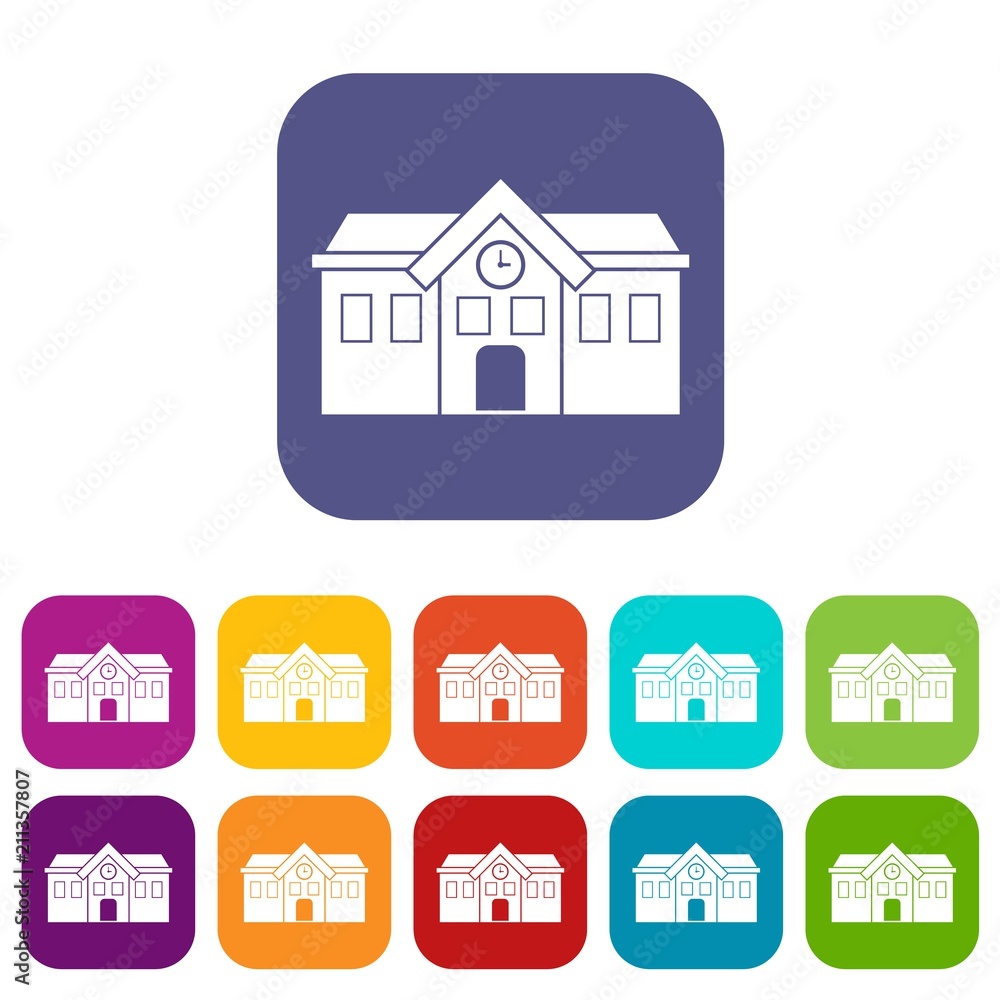 Chapel icons set vector illustration in flat style in colors red, blue, green, and other Chapel icons set vector illustration in flat style in colors red, blue, green, and other