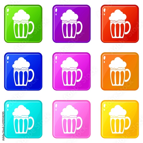 Beer icons of 9 color set isolated vector illustration