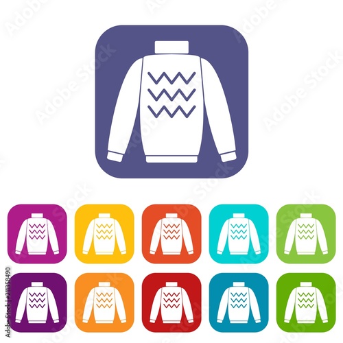 Pullover icons set vector illustration in flat style in colors red, blue, green, and other