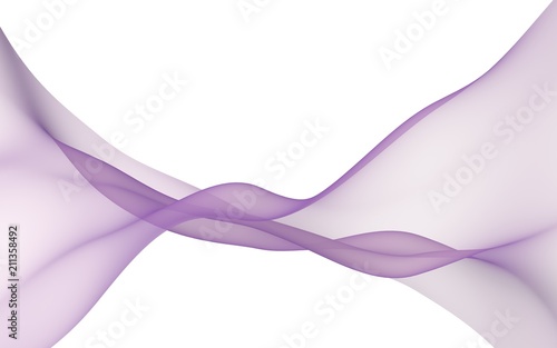 Abstract purple wave. Bright purple ribbon on white background. Abstract purple smoke. Raster air background. Purple scarf. 3D illustration