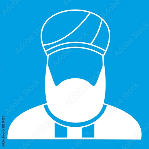 Muslim preacher icon white isolated on blue background vector illustration