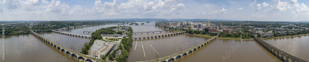 City Island Market Street Bridge Crossing Susquehanna River Aerial View Harrisburg Pennsylvania