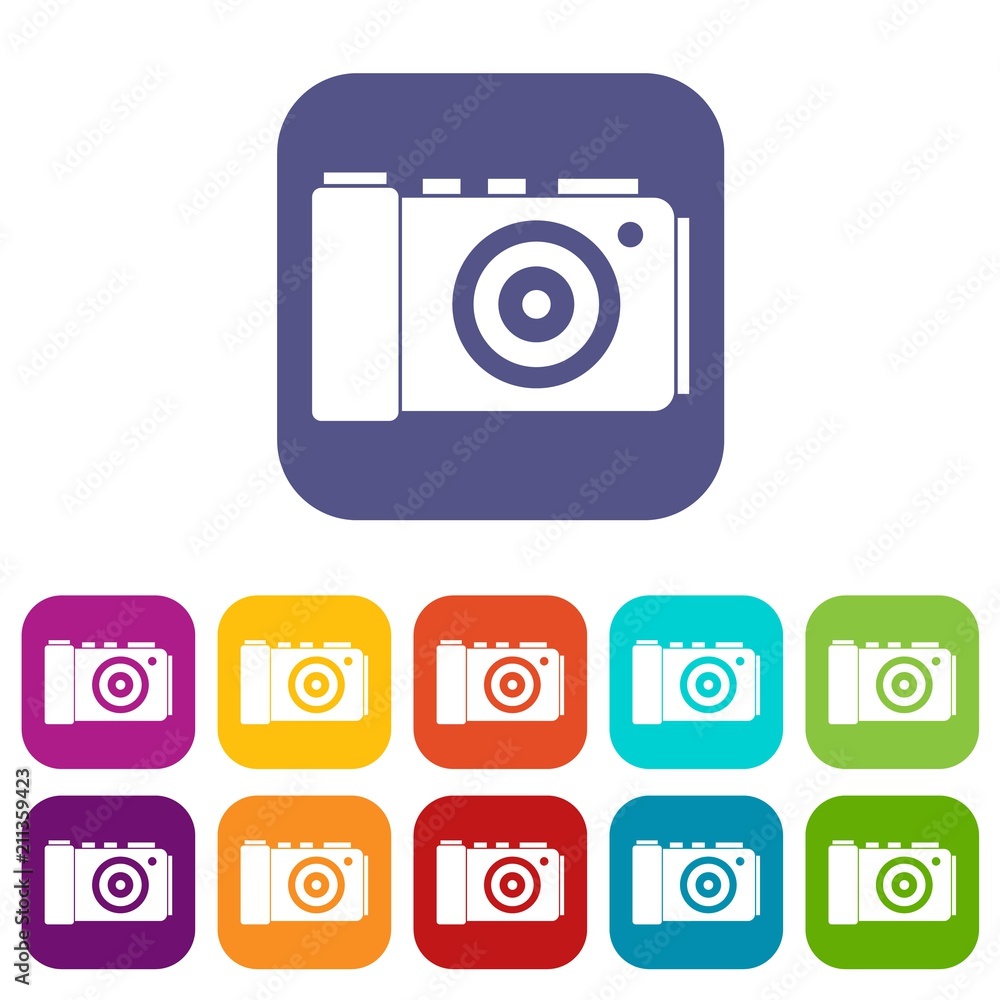 Photo camera icons set vector illustration in flat style in colors red, blue, green, and other Photo camera icons set vector illustration in flat style in colors red, blue, green, and other