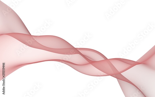 Abstract red wave. Bright red ribbon on white background. Red scarf. Abstract red smoke. Raster air background. 3D illustration