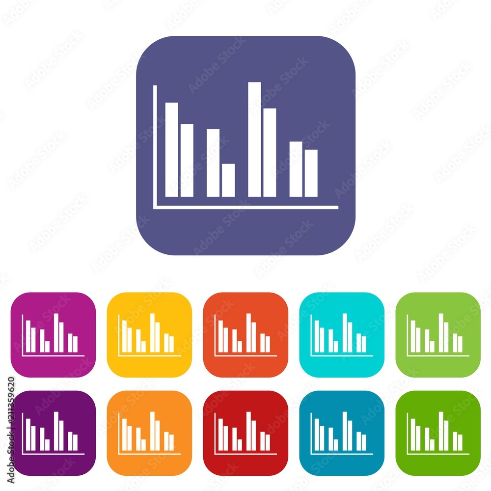 Financial analysis chart icons set vector illustration in flat style in colors red, blue, green, and other Financial analysis chart icons set vector illustration in flat style in colors red, blue, green, and other