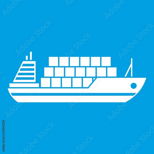 Cargo ship icon white isolated on blue background vector illustration