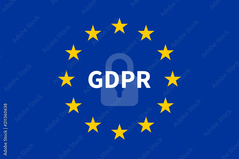 The Flag of the European Union with GDPR / General Data Protection Regulation and a padlock icon.