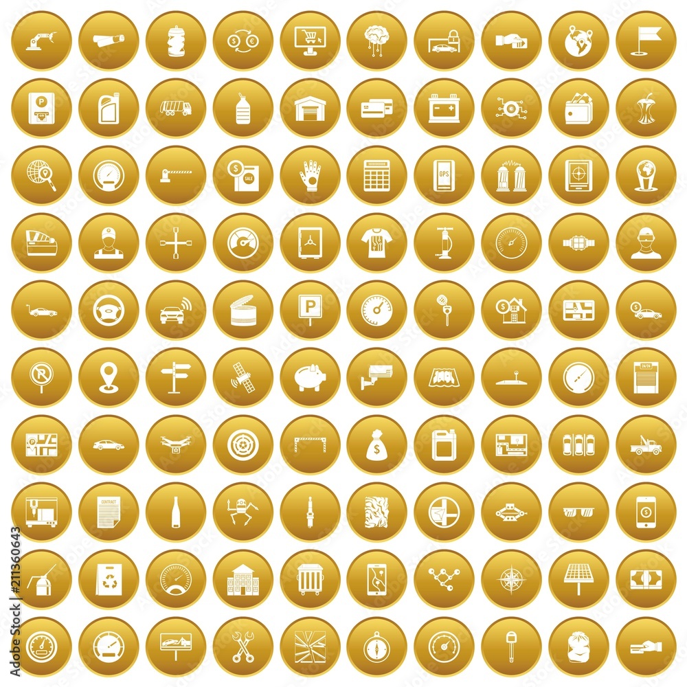 100 auto repair icons set in gold circle isolated on white vector illustration 100 auto repair icons set in gold circle isolated on white vector illustration