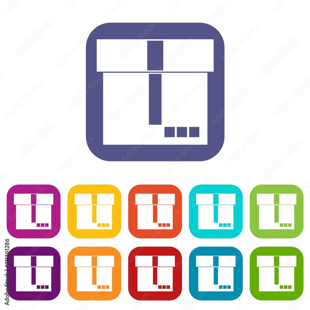 Box icons set vector illustration in flat style in colors red, blue, green, and other Box icons set vector illustration in flat style in colors red, blue, green, and other