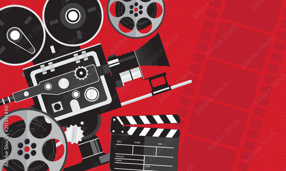 Movie Background for festival or other event . red , camera , roll vector