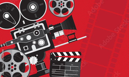 Movie Background for festival or other event . red , camera , roll vector