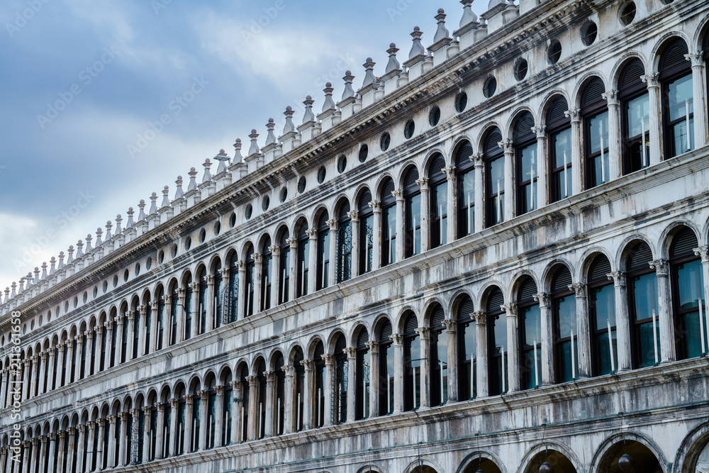 The facade of the palace on Piazza San Marco in Venice, Italy