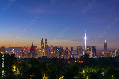 Canvas Print majestic sunrise over downtown Kuala Lumpur, Malaysia.