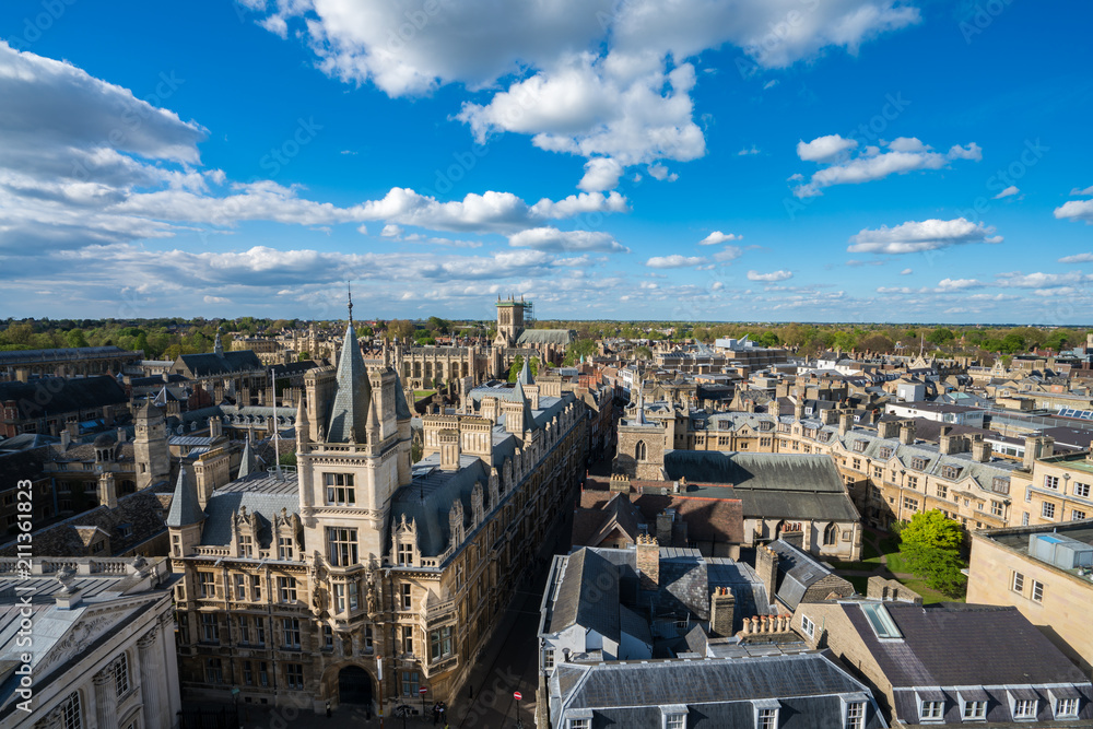 Aerial view of Cambridge city in England