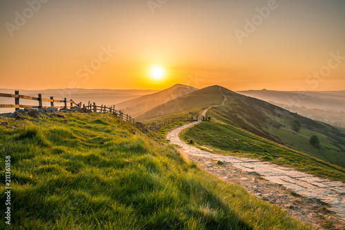 Sunrise at Mam Tor hill in Peak District photo