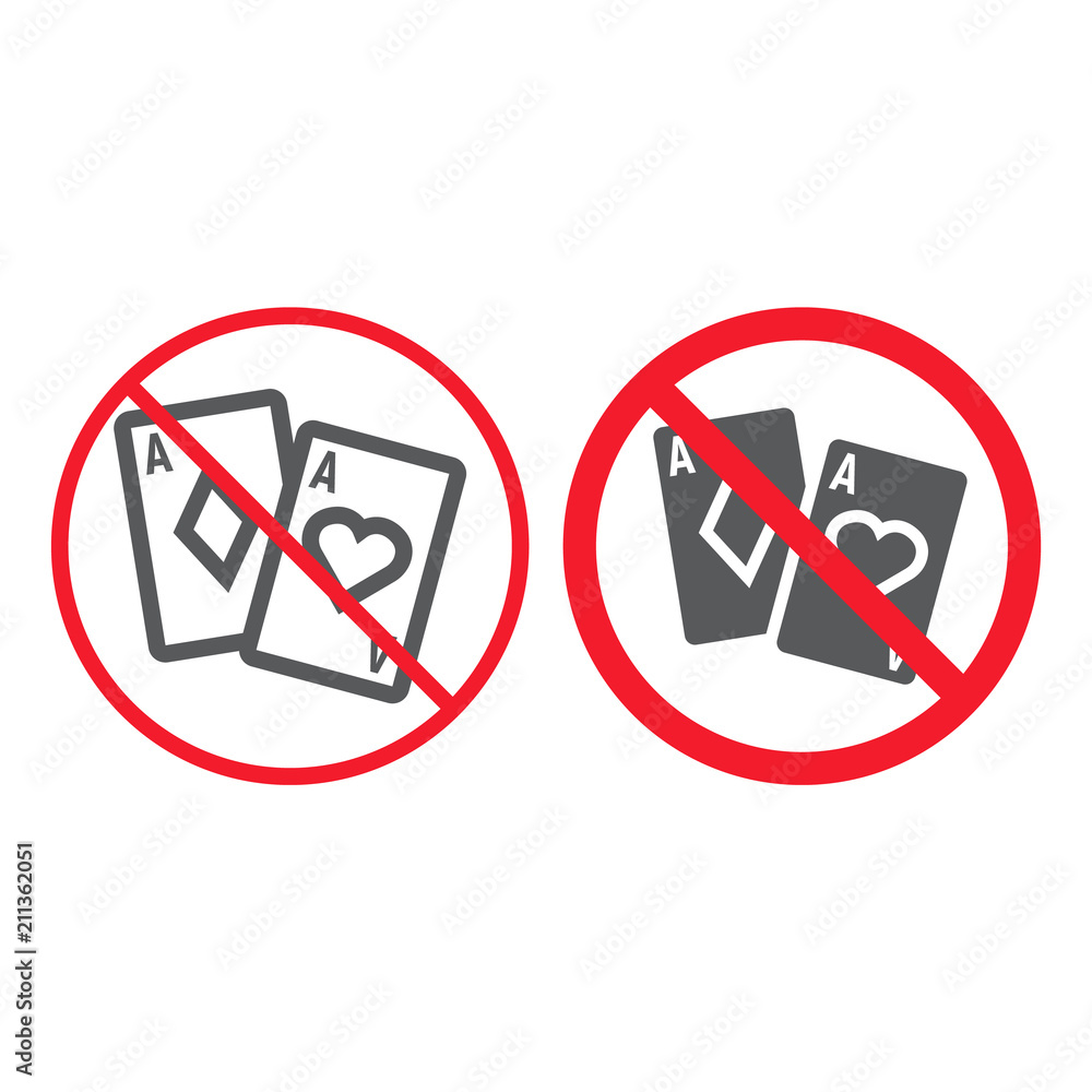 No gambling line and glyph icon, prohibition and forbidden, no casino sign vector graphics, a linear pattern on a white background, eps 10. No gambling line and glyph icon, prohibition and forbidden, no casino sign vector graphics, a linear pattern on a white background, eps 10.