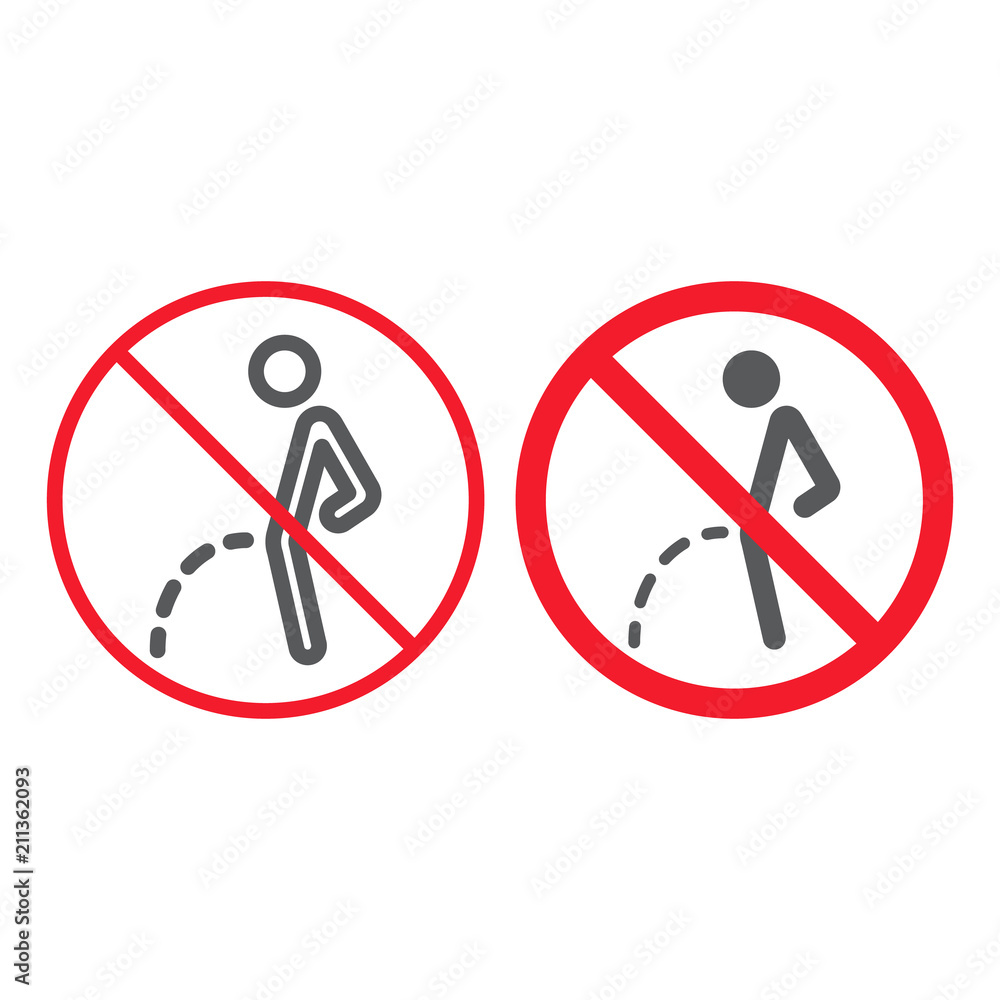 No peeing line and glyph icon, prohibition and forbidden, no toilet sign vector graphics, a linear pattern on a white background, eps 10. No peeing line and glyph icon, prohibition and forbidden, no toilet sign vector graphics, a linear pattern on a white background, eps 10.