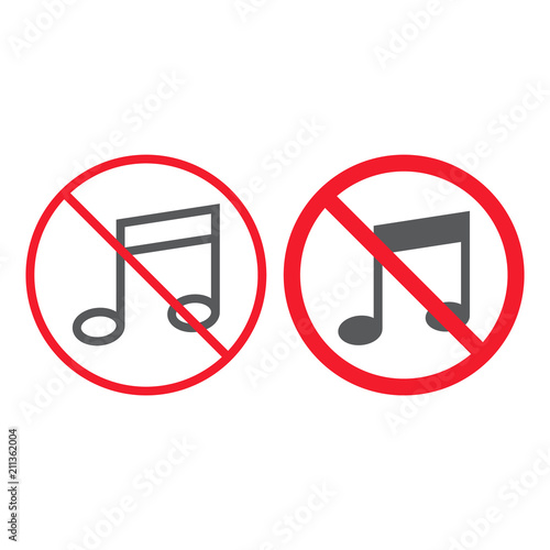 No music line and glyph icon, prohibition and forbidden, no melody sign vector graphics, a linear pattern on a white background, eps 10.