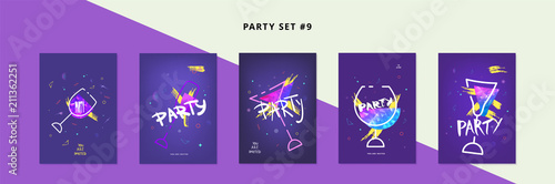 Set of Party vertical dark banners. Vector illustration.