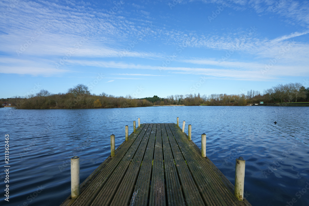 A pier in Tongwell Lake, Milton Keynes, UK