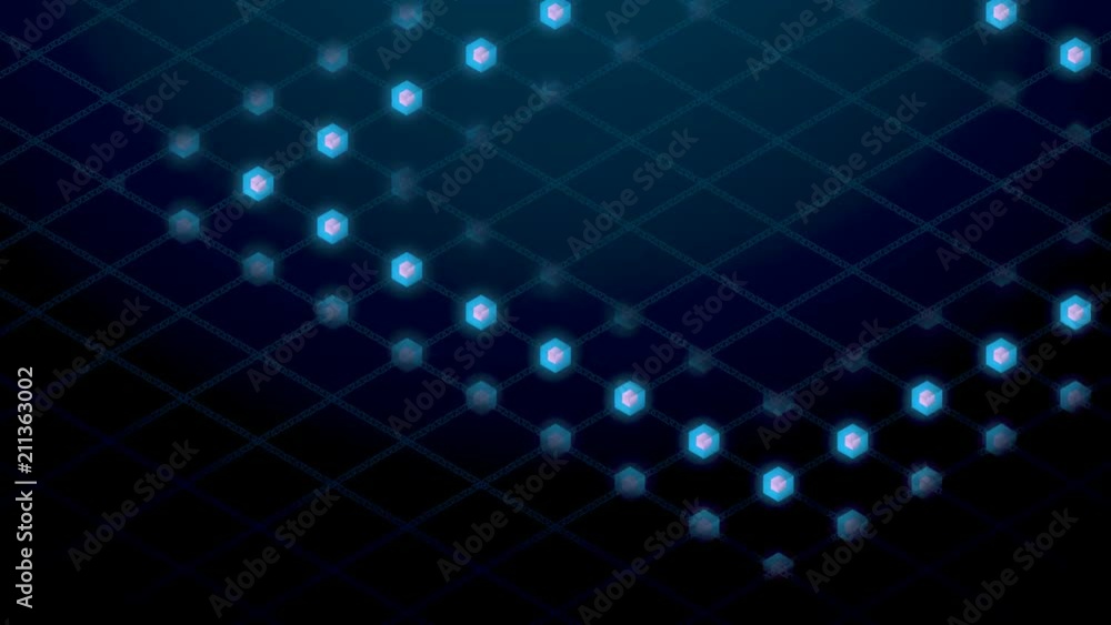 Abstract 3D isometric virtual ripple cube box and red core with square ...