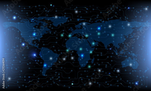 HUD Futuristic Elements Future Circuit Board Data Communication Transform. Abstract World Map Scifi Illustration