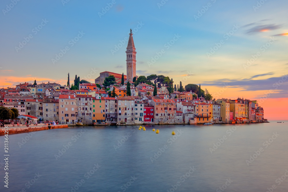 Beautiful colorful sunset at Rovinj town in Croatia Beautiful colorful sunset at Rovinj town in Croatia