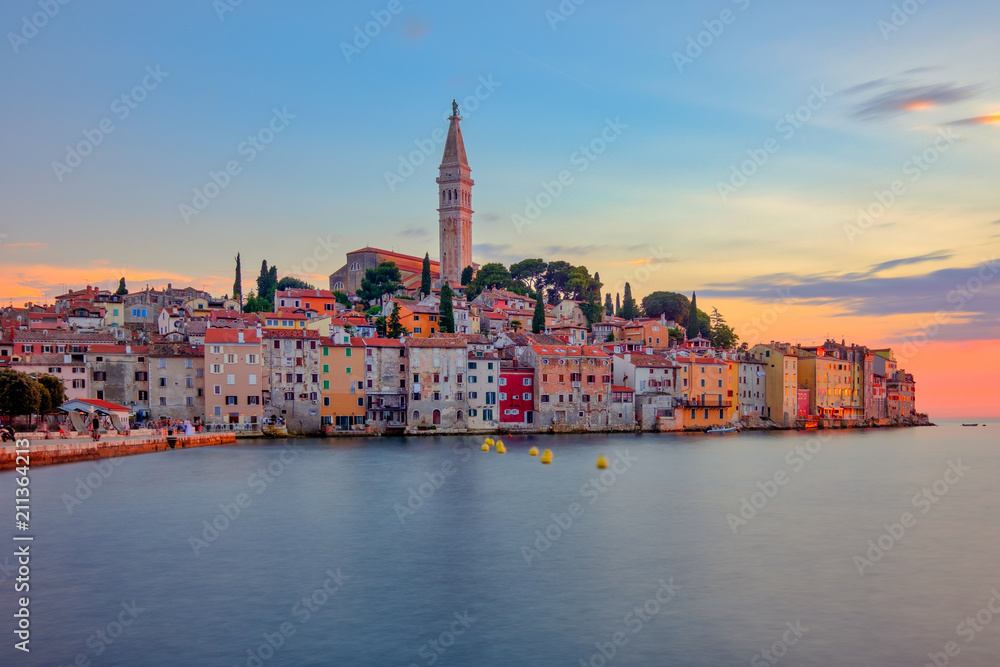 Beautiful colorful sunset at Rovinj town in Croatia