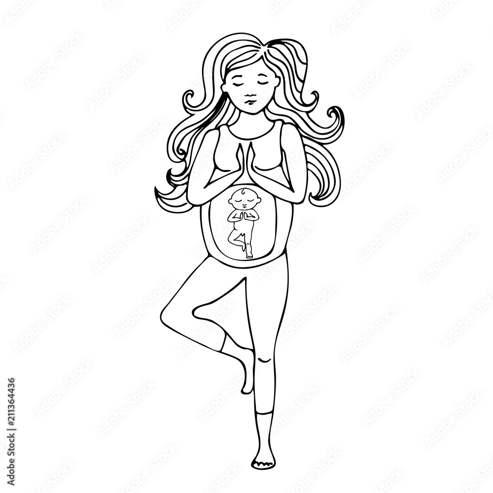 Pregnant woman in yoga pose vector illustration