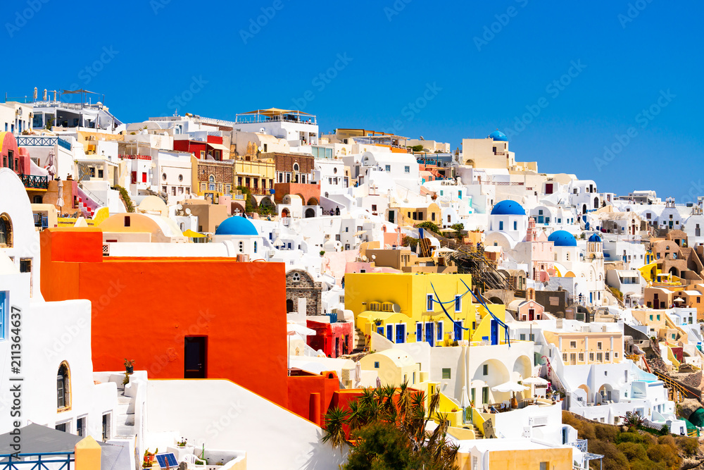 Colorful buildings of Santorini island, Cyclades, Greece