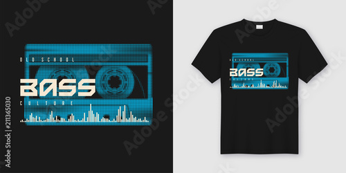 Old school bass t-shirt and apparel trendy design with styled mu