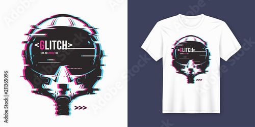 Stylish t-shirt and apparel trendy design with glitchy flight he