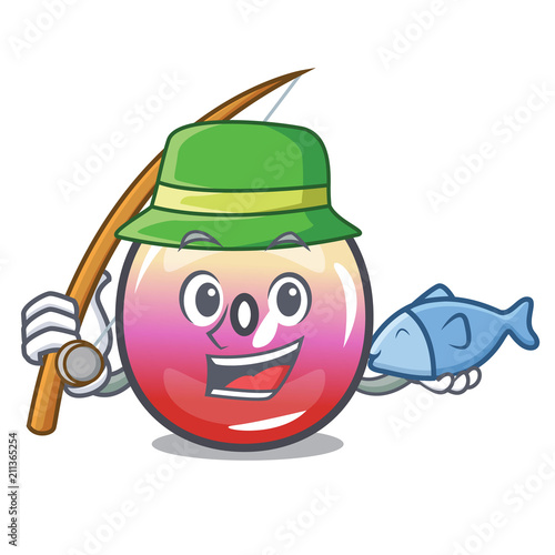 Fishing jelly ring candy mascot cartoon