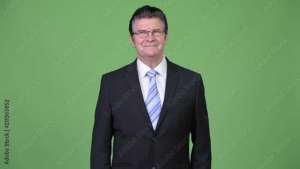 Senior handsome businessman against green background Senior handsome businessman against green background