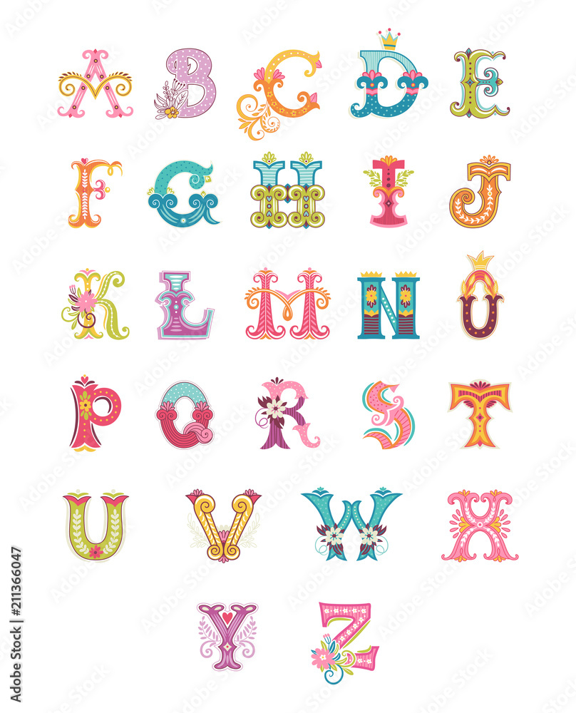 Alphabet letters and numbers in different style. Freehand drawing ...