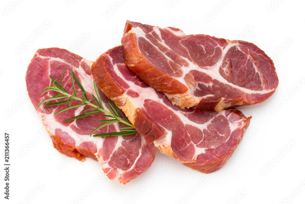 Fresh pig crude meat with rosemary. Fresh pig crude meat with rosemary.